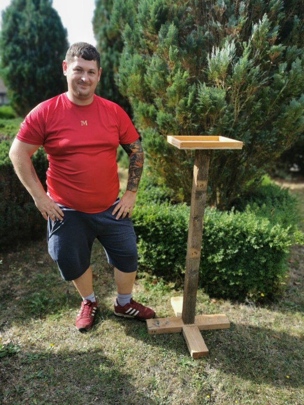 Adam with the new feeding station